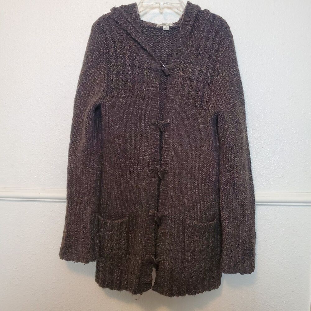 Carolyn Taylor Brown Chunky Knit Hooded Toggle Cardigan Sweater Womens Small
